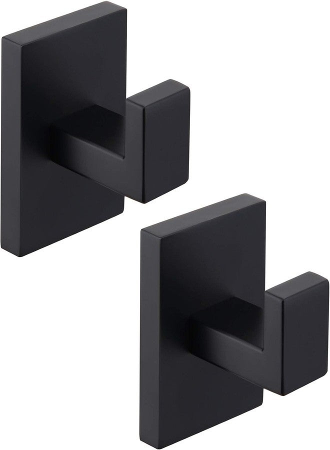 LUXIUR Wall Hooks for Hanging Strong 5kg, Cloth Hook Stand for Bathroom and Kitchen Accessories Items, SUS 304 Grade Stainless Steel Robe Hook, Door Hanger Hook, Bathroom Accessories, Black, Pack of 2 - Image 1
